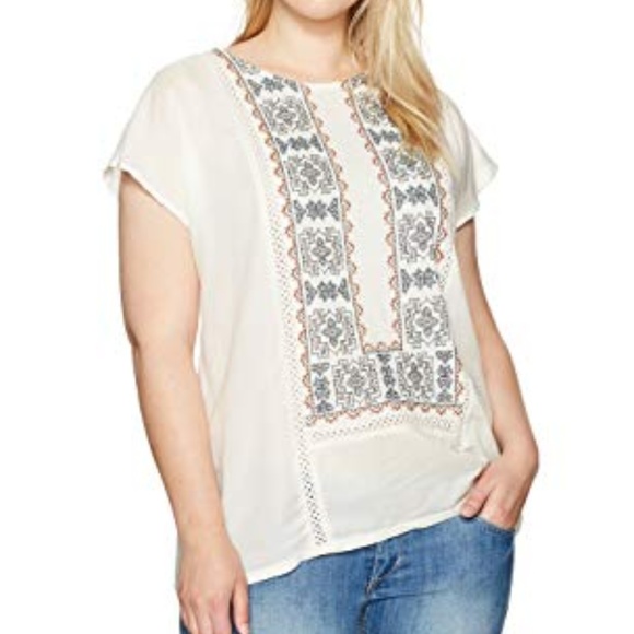 Lucky Brand Tops - LUCKY BRAND Embroidered Mix Top Marshmallow 1X